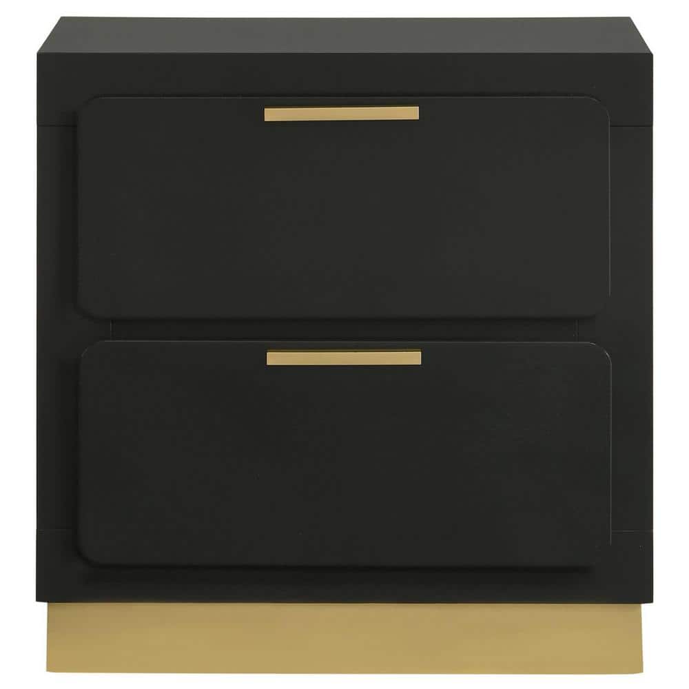 Black and Gold 2-Drawer Modern Nightstand