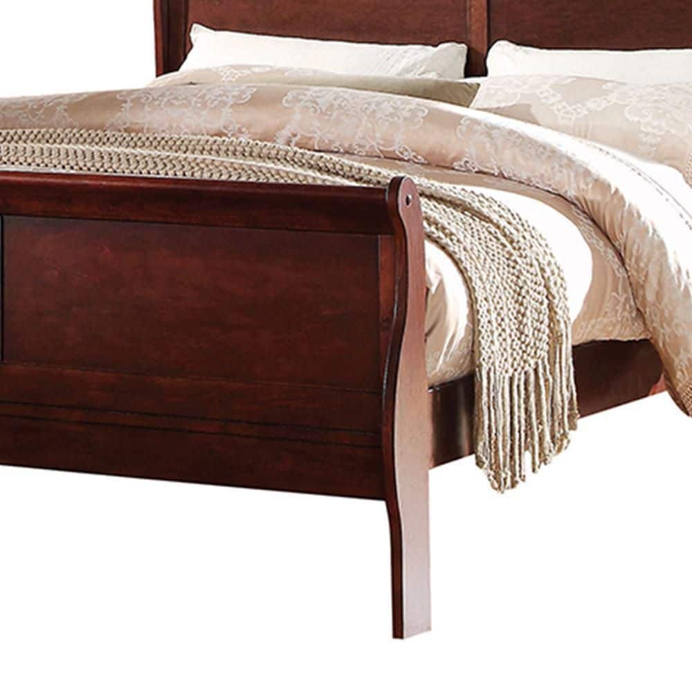Cherry Twin Sleigh Bed with Wood Frame and Headboard