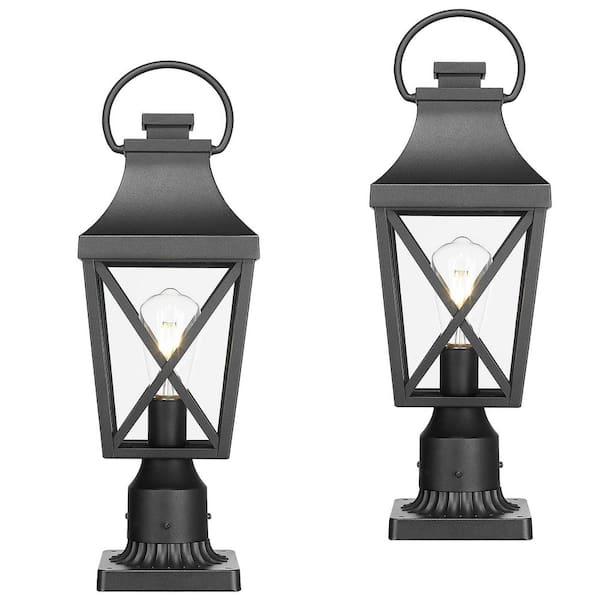 21.3 in. 1-Light Black Aluminum Hardwired Outdoor Weather Resistant Post light With No Bulbs included (2-Pack)