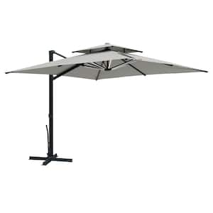 10 ft. Square Outdoor Patio Aluminum Cantilever Umbrella in Gray with LED Strip