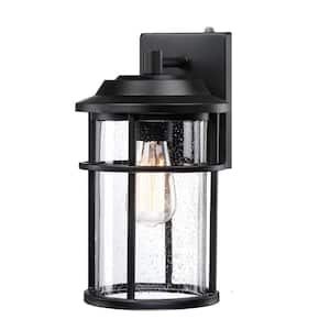 1-Light Matte Black Hardwired Outdoor Wall Lantern Sconce with Glass Shade