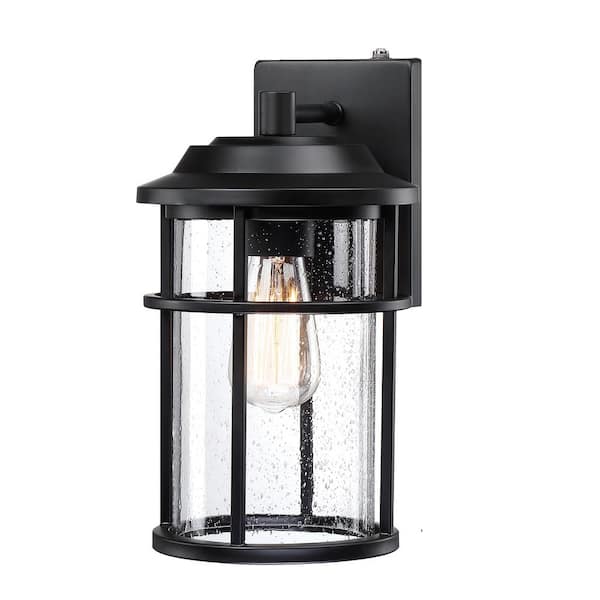 Uixe 1-Light Matte Black Hardwired Outdoor Wall Lantern Sconce with Glass Shade