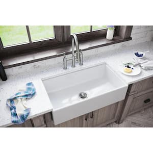 Burnham 33in. Farmhouse/Apron-Front 1 Bowl  White Fireclay Sink Only and No Accessories