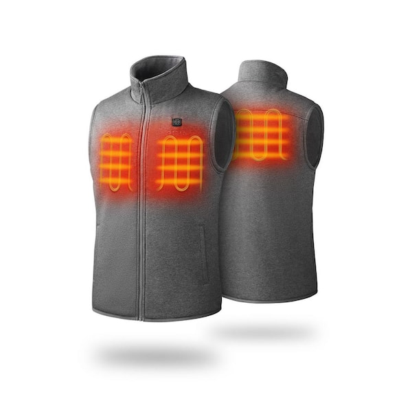 ORORO Men's Small Gray 7.38-Volt Lithium-Ion Fleece Heated Vest with One 4.8Ah Battery
