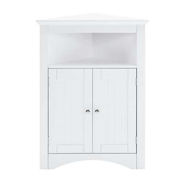 Tileon 24 in. W x 17 in. D x 32 in. H White MDF Freestanding Triangle Corner Linen Cabinet with Open Shelf