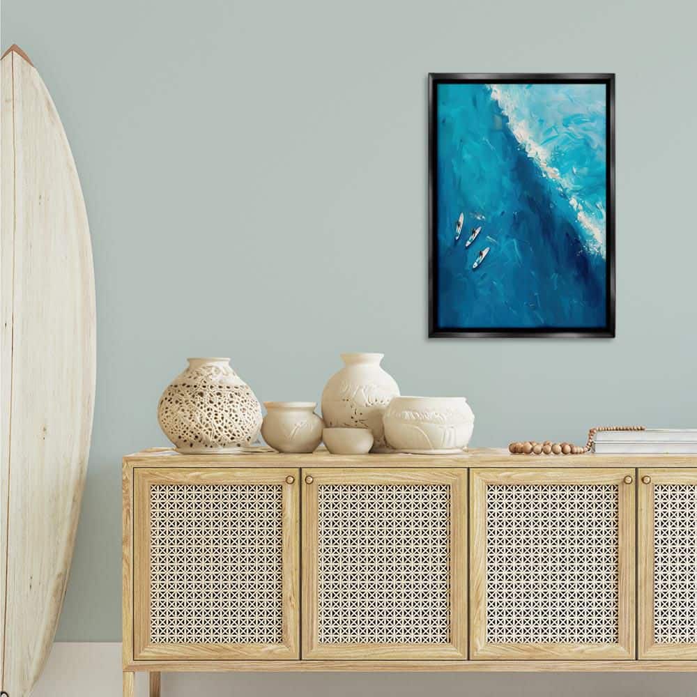 Surfers and Wave Aerial View by LSR Design Studio Black Floater Frame Sports Graphic Art Print 31 in. x 21 in. price history on PriceWatchPro