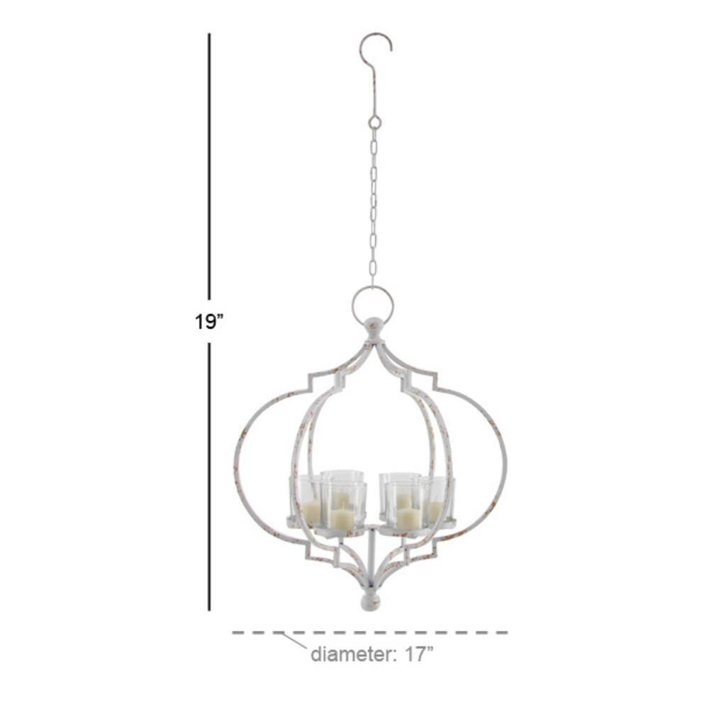 Elegant Farmhouse 17" White Metal Hanging Candle Lantern