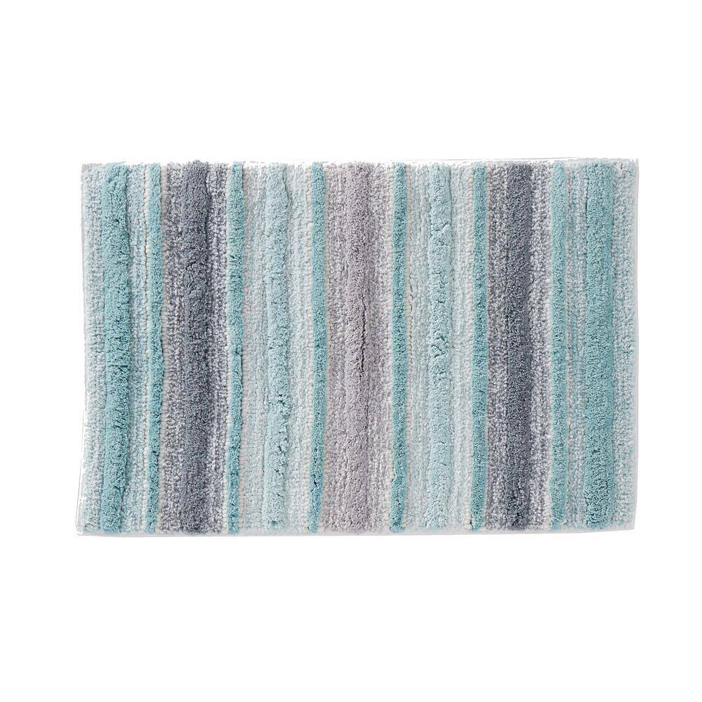 SKL Home Teal 20 in. x 30 in. Cotton Water Stripe Bath Rug