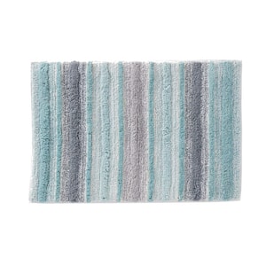 Teal 20 in. x 30 in. Cotton Water Stripe Bath Rug