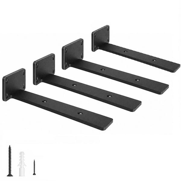 4-Pack 6 in. L Black Floating Shelf Brackets, Heavy Duty Industrial Shelf Bracket for Shelves Support DIY