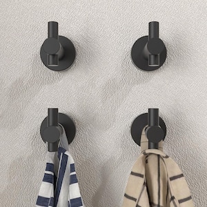 NestPro 4-Pieces Wall Mounted J-Hook Round Bathroom Robe/Towel Hook in Matte Black