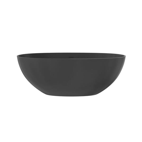 Ula 61 in. x 29 in. Freestanding Soaking Bathtub Solid Surface Stone Resin Tub with Center Drain in Black