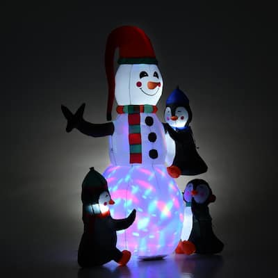 6 ft. Pre-Lit LED Penquins Building Snowman Christmas Inflatable with Easy Setup
