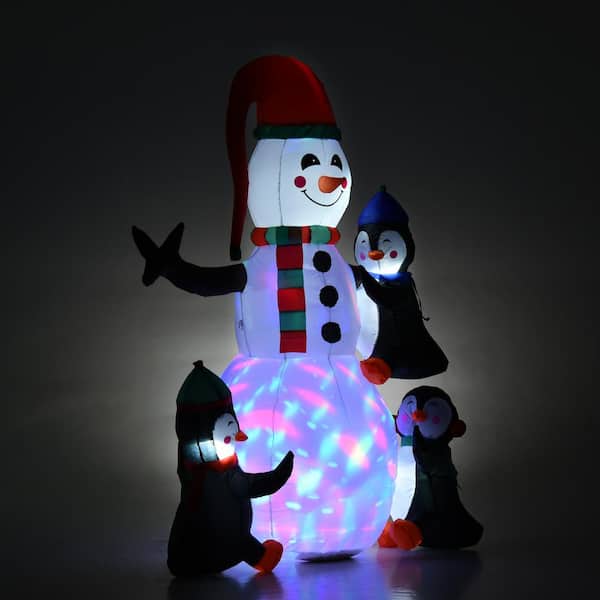 HOMCOM 6 ft. Pre-Lit LED Penquins Building Snowman Christmas Inflatable with Easy Setup