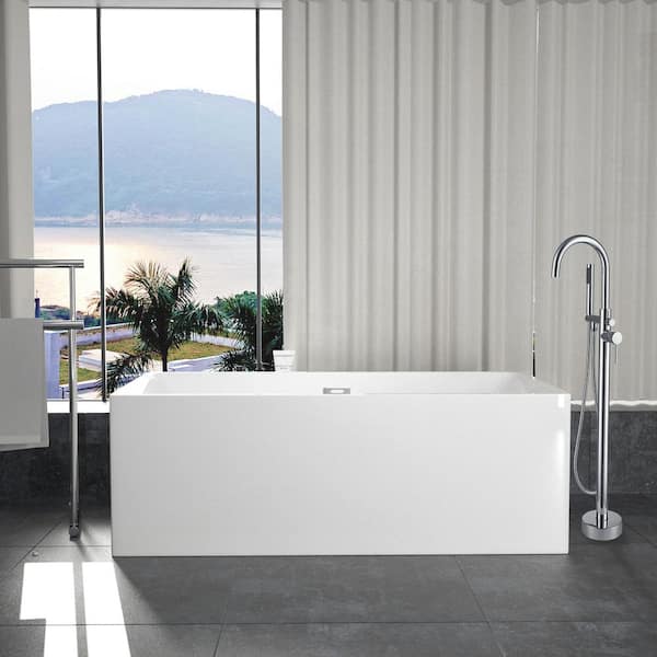 Maincraft Freestanding 59 in. Contemporary Design Acrylic Flatbottom SPA Tub Bathtub in White