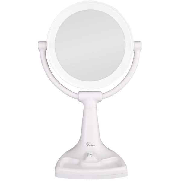 17.5 in. L x 11 in. W Fluorescent Angle Adjustable Freestanding Bi-View 10X/1X Vanity Beauty Makeup Mirror in White