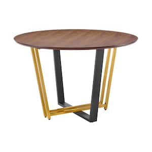 Joana Gold and Black Wood Top 48 in. Trestle Base Dining Table Seats 4