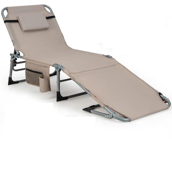 Gymax Fabric Outdoor Folding Chaise 5-Position Lounge Chair with Face Hole and Adjustable Footrest