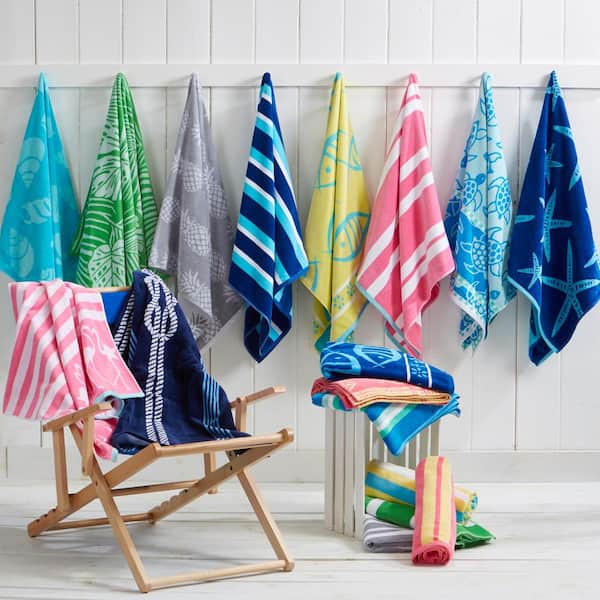 FRESHFOLDS Blue Printed Cotton Velour 2 Pack Premium Beach Towels
