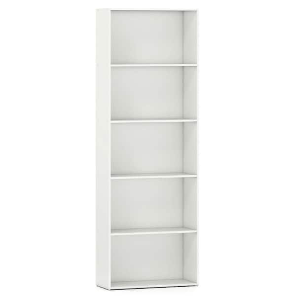 Costway 67 in. White MDF 5-Shelfves Standard Bookcase with Storage