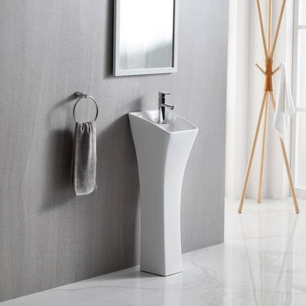 Lambagno Svelt 35 5 In Tall One Piece Small Ceramic Vessel Sink With Pop Up Drain Small Freestanding Pedestal Sink Combo L Xlc Bs 093 The Home Depot