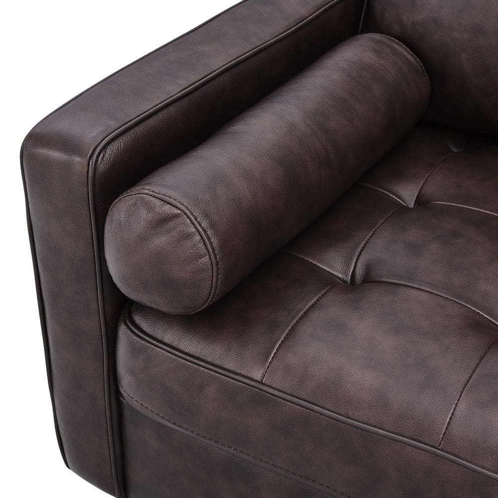 Lawson 88" Tufted Brown Leather Sofa with Track Arms and Ottoman
