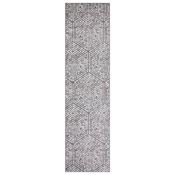 Ottomanson Rixos Collection Geometric Cubes 3x8 Indoor Shag Runner Rug, 2 ft. 7 in. x 9 ft. 10 in., Gray/Ivory