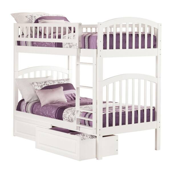 AFI Richland Bunk Bed Twin over Twin with 2 Raised Panel Bed Drawers in White
