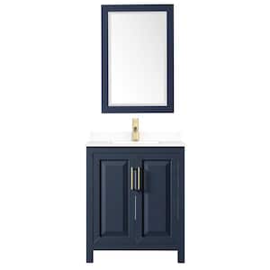 Daria 30 in. W x 22 in. D Single Vanity in Dark Blue with Cultured Marble Vanity Top in White with Basin and Mirror
