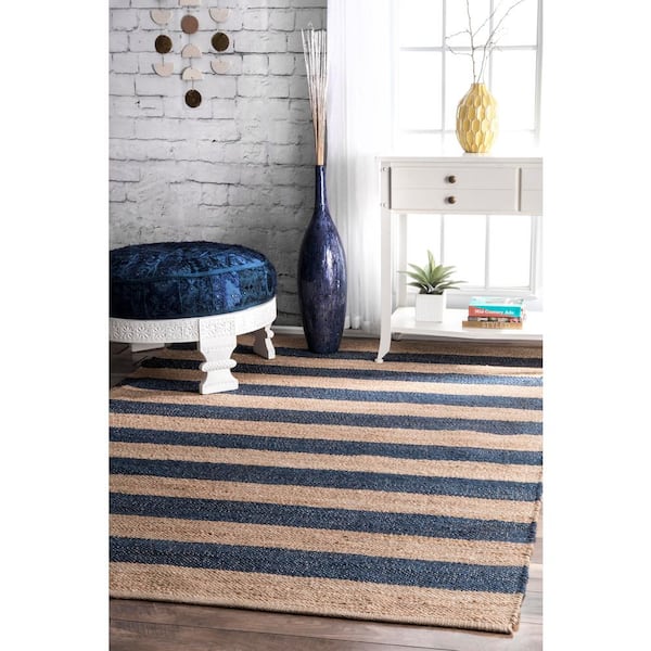 Alisia Stripes Jute Denim 5 ft. x 8 ft. Area Rug