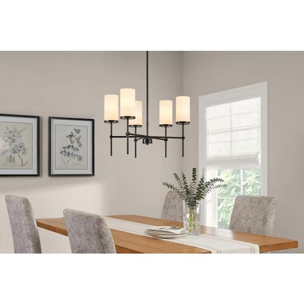 Hampton Bay Ballman 5-Light Black Chandelier with Opal Glass Shades