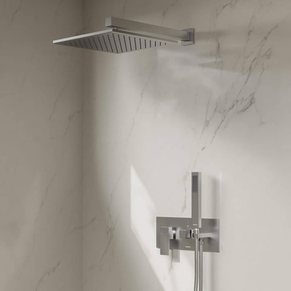 Crozet 2-Spray 10 in. Wall Mount Dual Fixed and Handheld Shower Head 2.5 GPM in Brushed Nickel(Valve Included) price history on PriceWatchPro