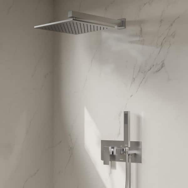 Crozet 2-Spray 10 in. Wall Mount Dual Fixed and Handheld Shower Head 2.5 GPM in Brushed Nickel(Valve Included)