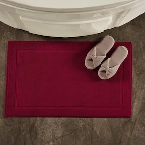 Red 100% Cotton Rectangle 2 Piece Absorbent and Machine Washable Bathmat Set