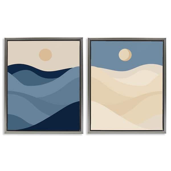 Stupell Industries Boho Waves and Dunes by Daphne Polselli 2-Pieces Gray Floater Frame Nature Graphic Art Print 21 in. x 17 in.