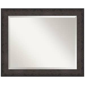 Dappled Black Brown 33.5 in. x 27.5 in. Beveled Modern Rectangle Wood Framed Bathroom Wall Mirror in Black