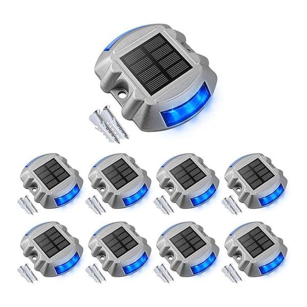Solar Deck Lights Blue IP67 Waterproof Outdoor Step Lights 8-Pack Rechargeable LED for Driveway Garden Pathway