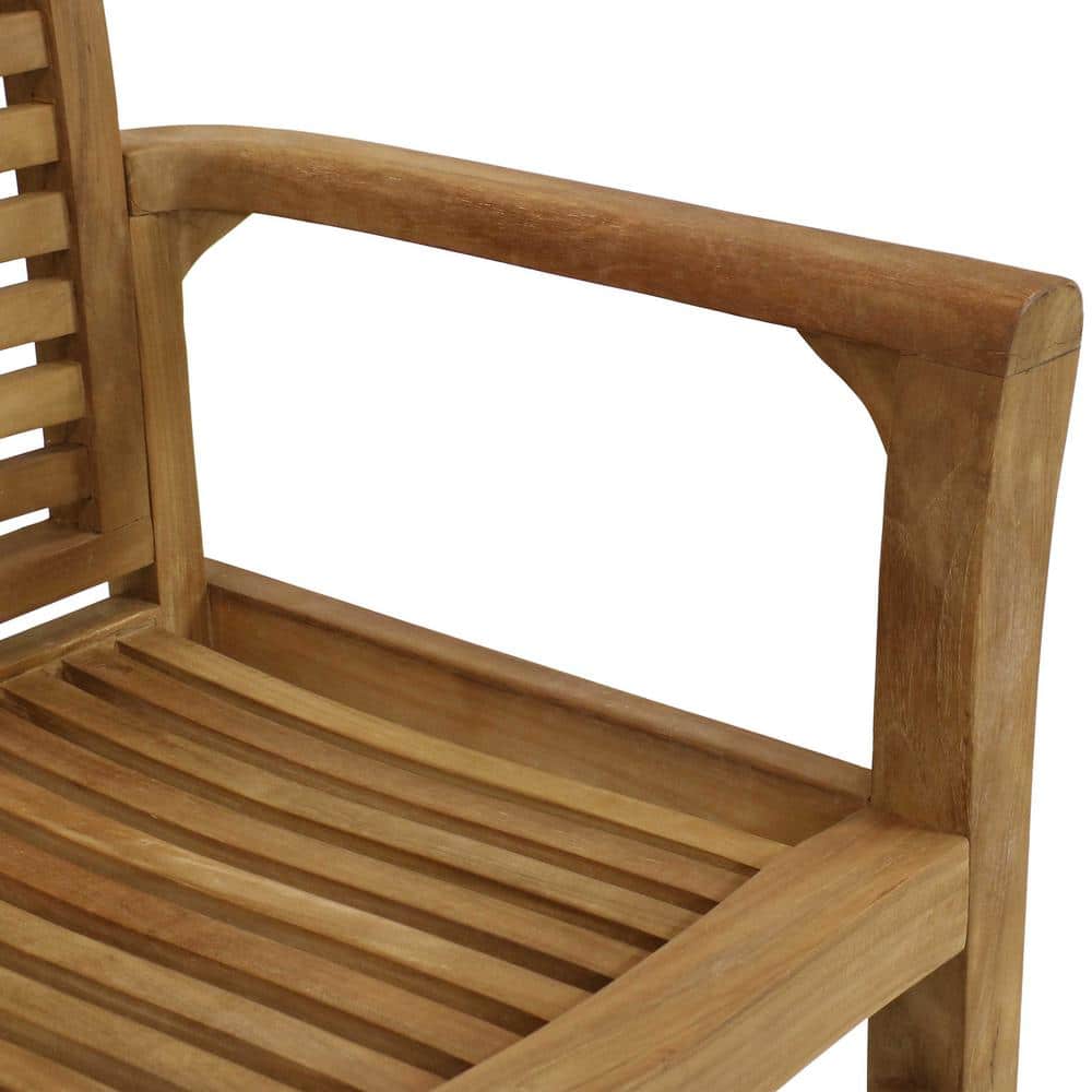 Light Brown Teak Outdoor Slatted Dining Armchair