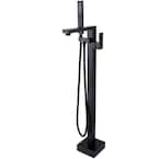 2-Handle Claw Foot Freestanding Tub Faucet with Hand Shower Floor Mount Bathtub Faucet in Matte Black