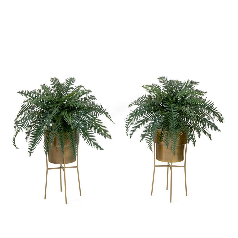 Nearly Natural 32 in. Artificial Green Boston Fern Plant with Metal Planter  with Stand DIY KIT T4482 - The Home Depot