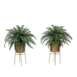 34 in. Artificial Green River Fern Plant in Metal Planter with Stand DIY KIT (Set of 2)