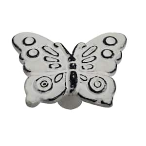 Butterfly 2-7/25 in. (58 mm) Distressed White Patina Cabinet Knob