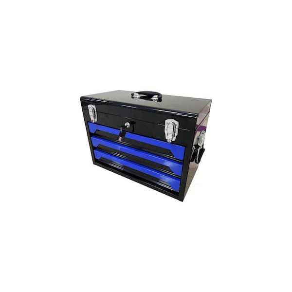 10.63 in. 3-Drawer Steel Tool Chests, 4 Layers of Tools with Metal Latches, with Top Storage Tray and carrying Handle