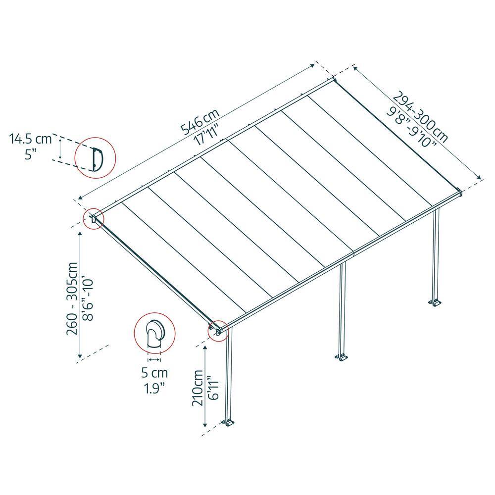 White Polycarbonate and Aluminum Patio Cover, 10' x 18'