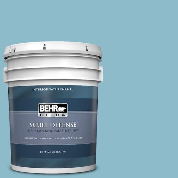 BEHR ULTRA 5 gal. #S460-3 Blue Echo Extra Durable Satin Enamel Interior Paint & Primer