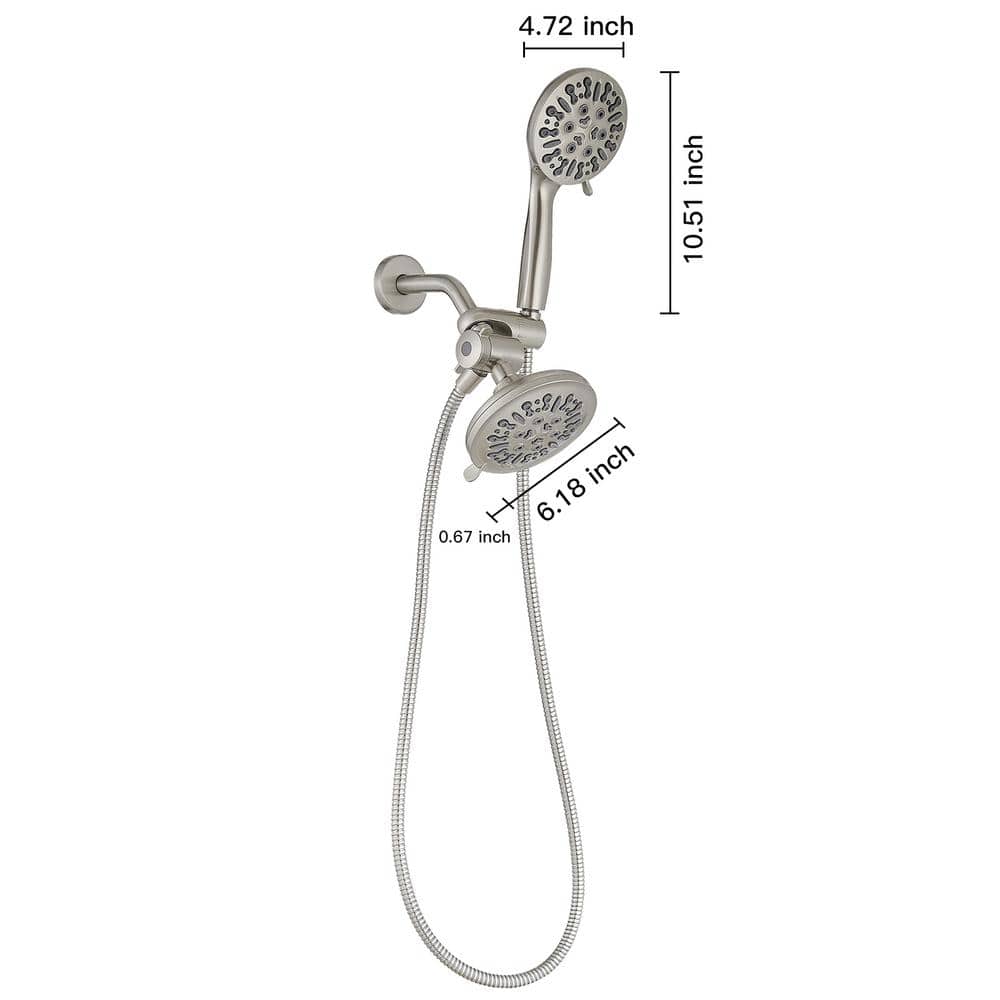 Brushed Nickel Dual Shower Head with Handheld and Stainless Steel Hose