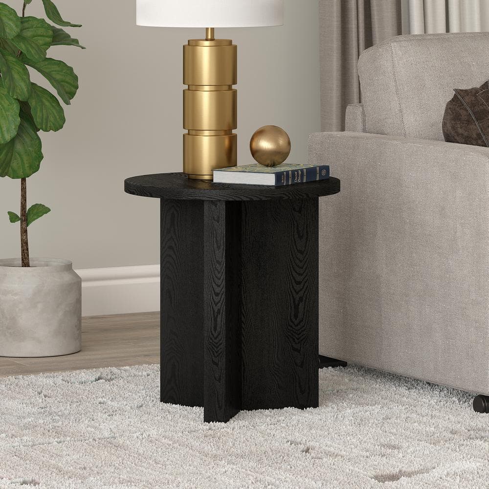Black Grain Round Modern Wood Side Table