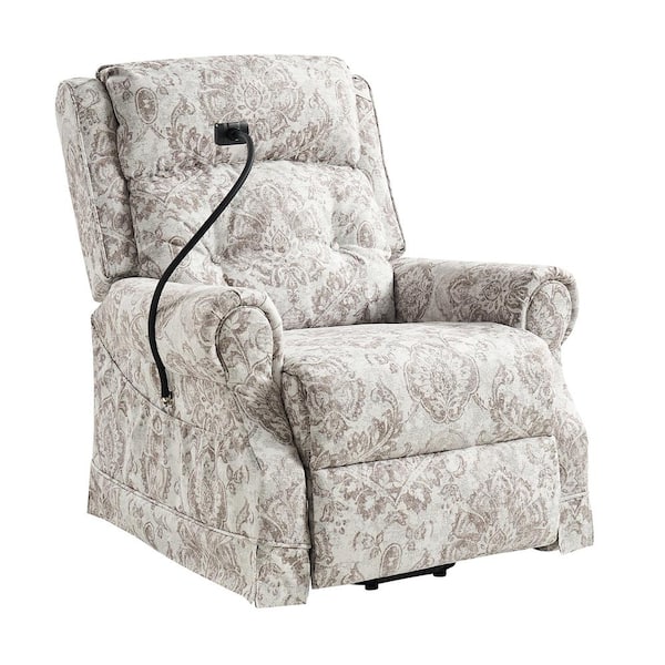 JAYDEN CREATION Herbert Traditional Lift Assist Massage Heating Power Recliner with Adjustable Headrest-Damask