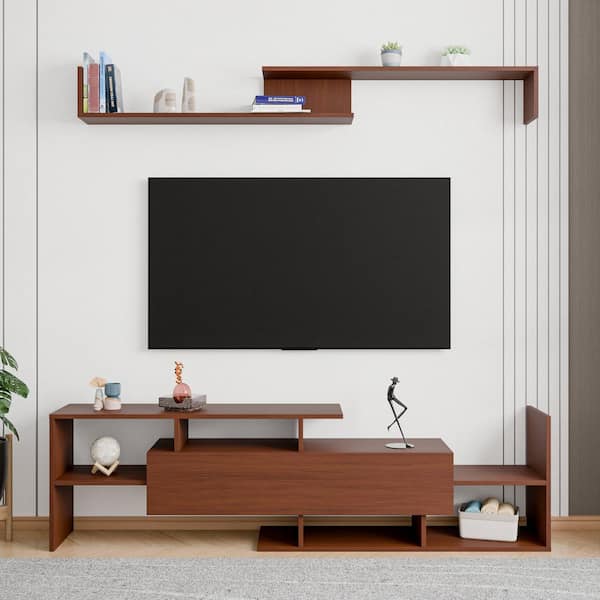 Leisuremod Surrey Modern Walnut TV Stand with MDF Shelves and Bookcase