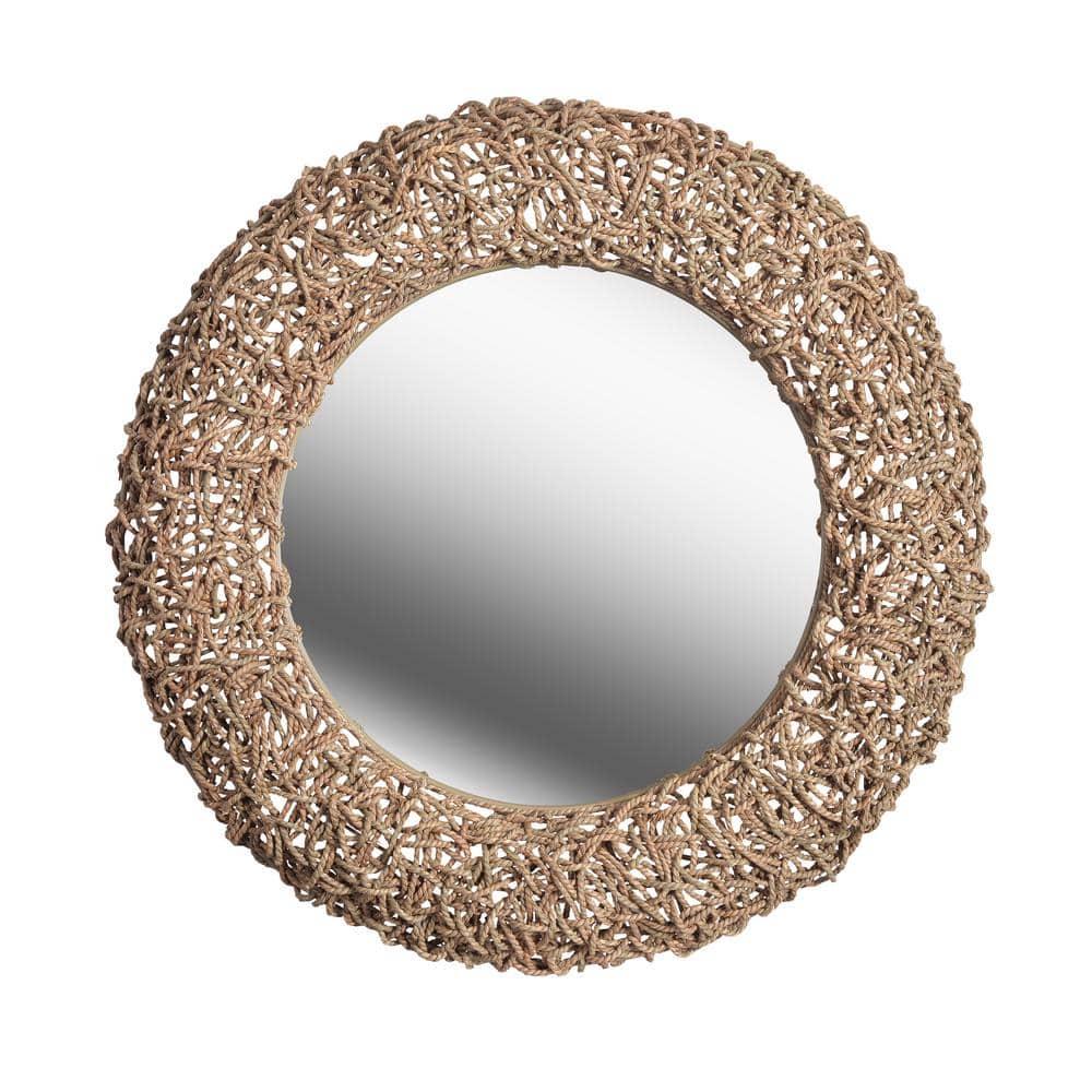 Medium Round Natural Rope Hooks Casual Mirror (33 in. H x 33 in. W)